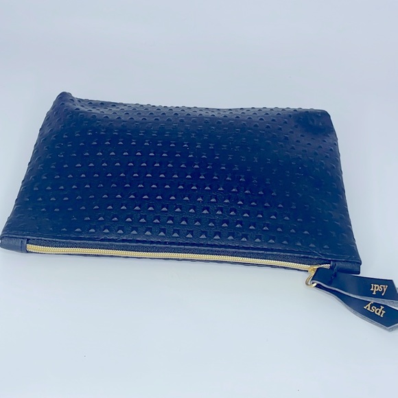 Ipsy Black Faux Leather Stud Cosmetic Bag with Navy Liner - Picture 2 of 2